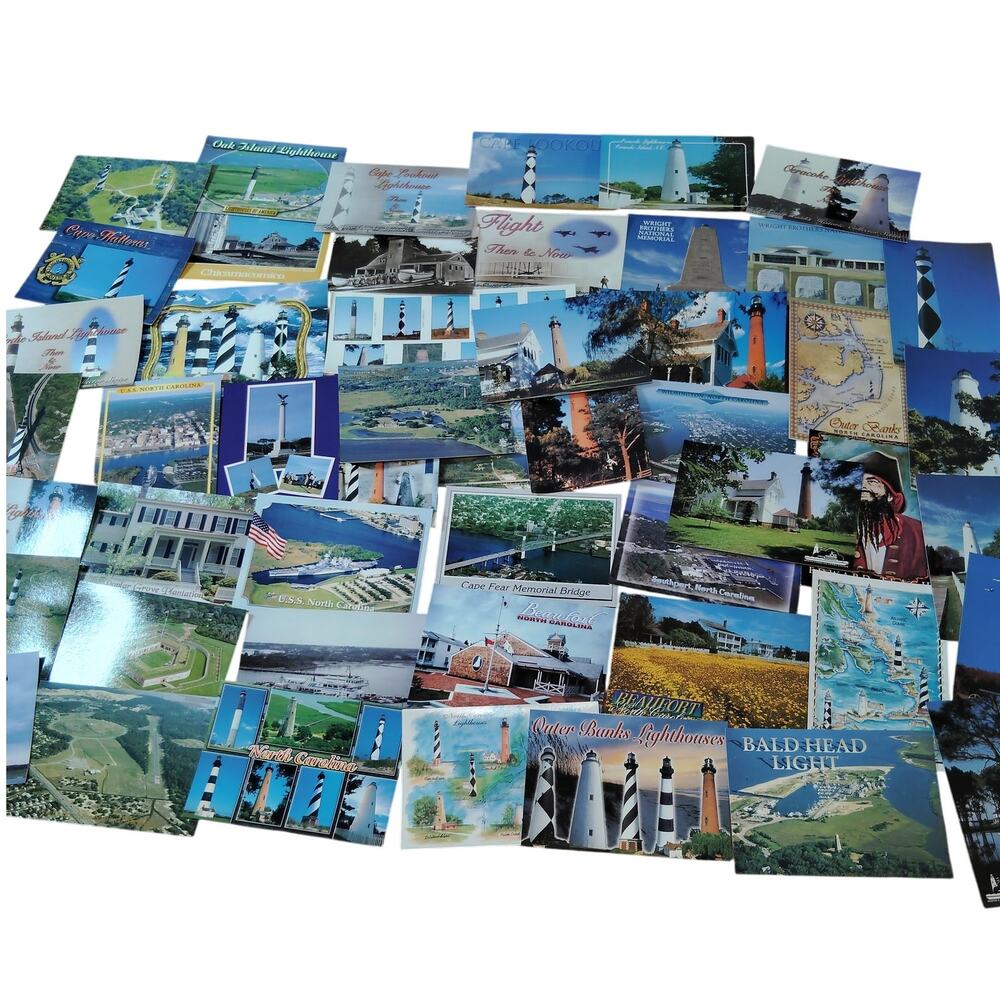 50 NC Lighthouse & Coastal Postcard Collection - Vintage & Modern Scenic Views